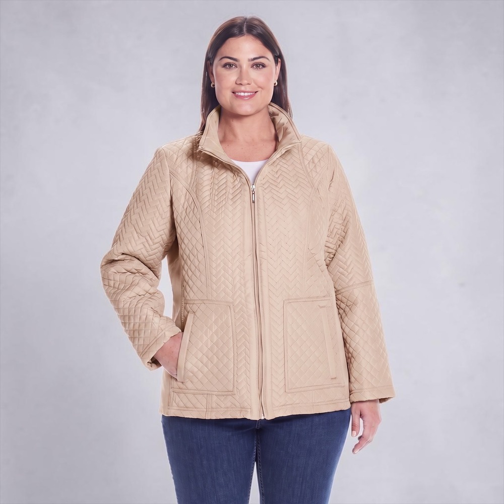 NWT WEATHERPROOF Women's Quilted Side Stretch Jacket Beige, 1X ($140)